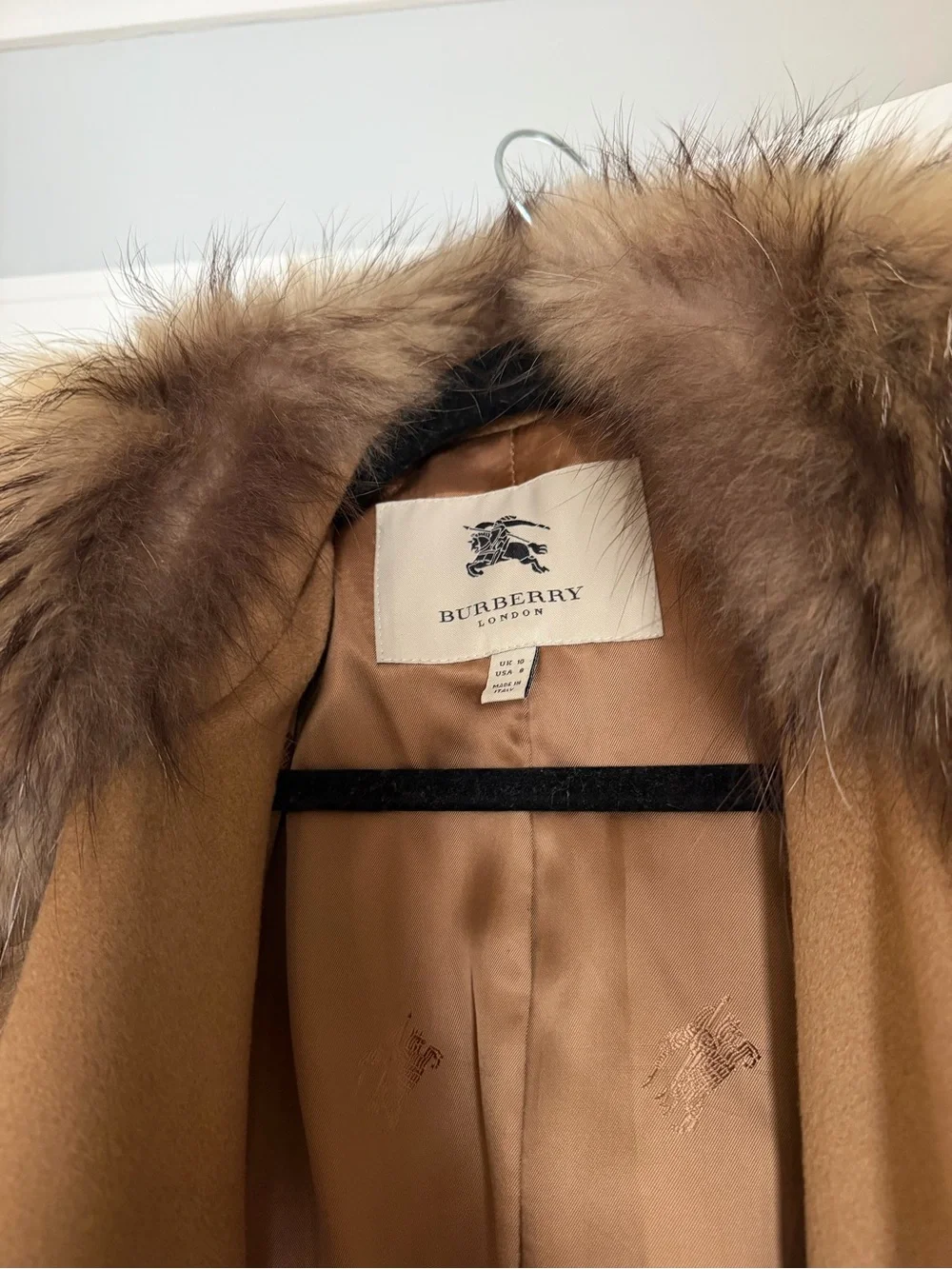 Burberry Camel Wool Trench Coat with removable faux Fur Collar USA 8 - Picture 2 of 9